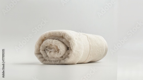 soft bath towel rolled up on a white isolated background