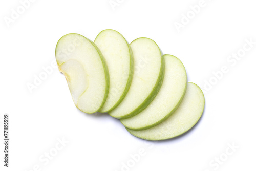 Green apple slices isolated on white 