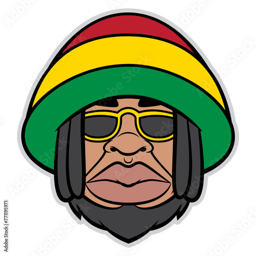 dreadlocks men wearing sunglasses and beanie hat with rastafarian flag colors. Best for sticker, Avatar, icon, logo, and mascot with reggae music themes