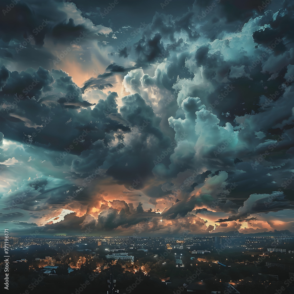 Dramatic Skyline: A Symphony of Weather Elements and Urban Resilience