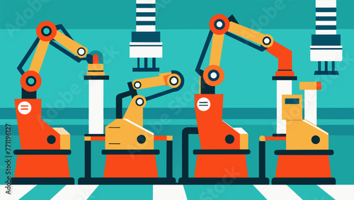 An assembly line full of innovative robotic arms each programmed to perform a specific task and able to be reprogrammed for different products