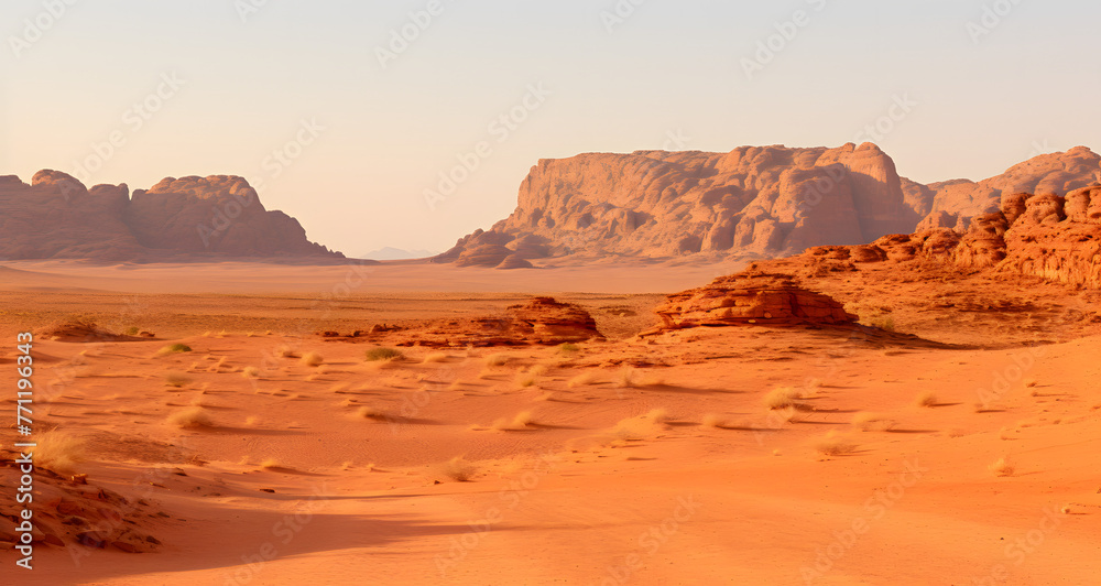 an empty desert landscape with sand and rocks