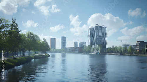 Country skyline with river urban landscape pleasant environment