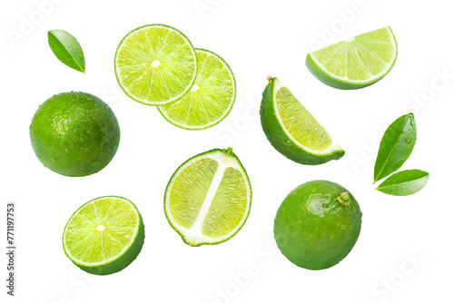 Lime with slice on white background