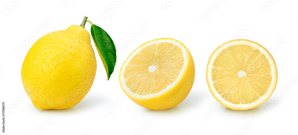 Fototapeta premium A set of ripe lemons on a white background.