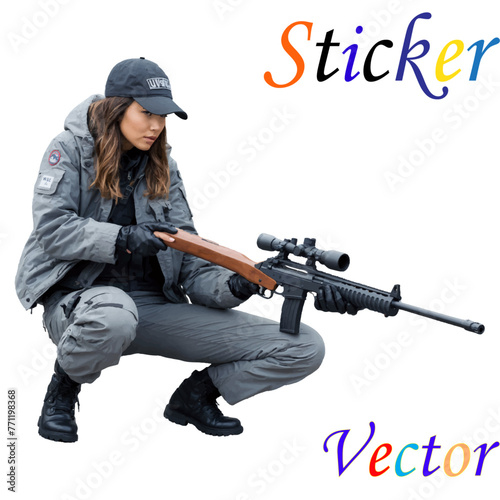 Pin up Girl with shotgun. Sticker Vector and Illustrator File