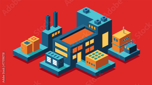 A detailed image of the different modular units in a microfactory each specializing in a specific stage of the production process.
