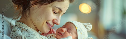 New Beginning: Mother and Newborn at Hospital Day after Natural Birth Labor