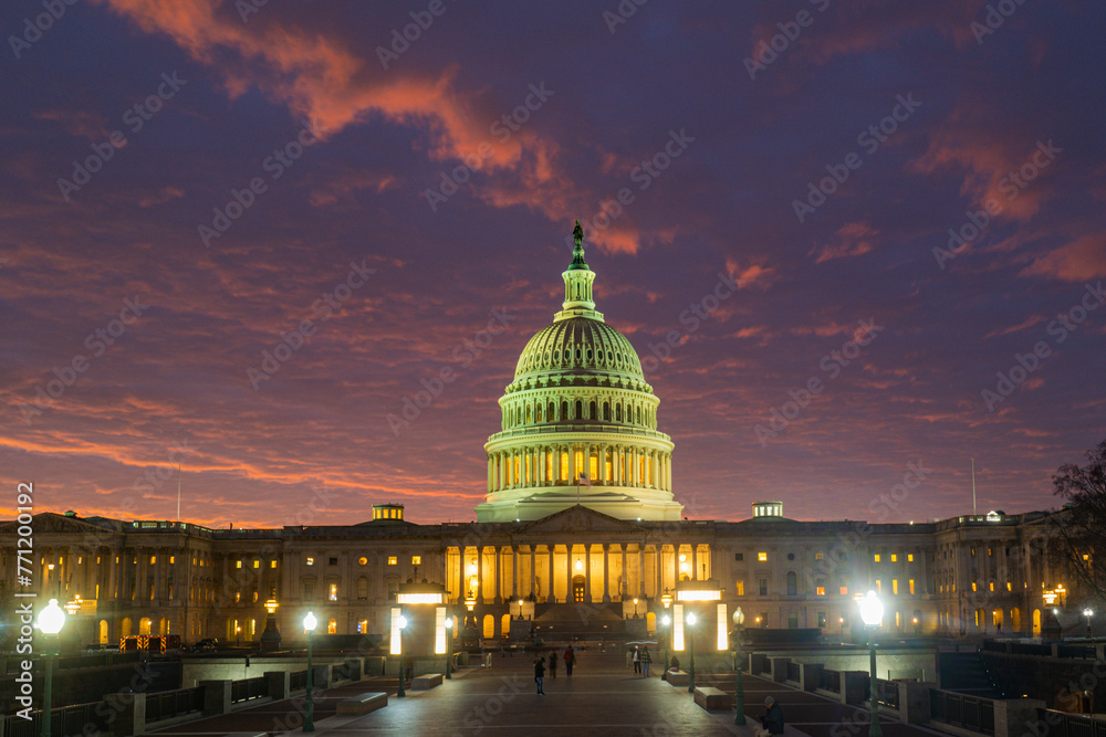 US congress. Capitol building in Washington DC at night.