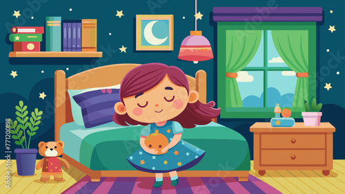 happy cute little girl sleep in bed room happy cu 