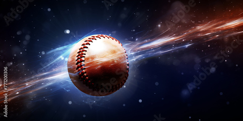 baseball ball and baseball, Image of softball moving with fire and purple smoke on dark background, Generative ai photo
