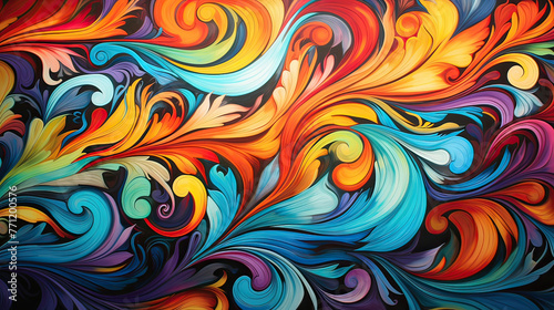 A bold and colorful backdrop with swirling patterns and wavy lines in rich, saturated colors, symbolizing creativity and vibrancy Ai Generative