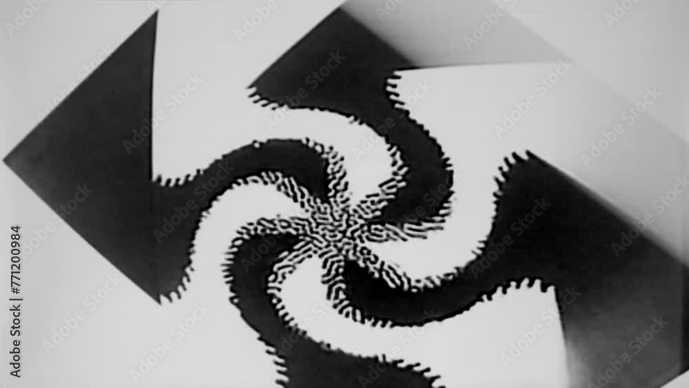 Hypnotic black and white spiral pattern, video feedback loop with crazy trippy organic designs, Rorschach test