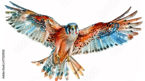 Amur Falcon clipart 80s retro watercolor style vibrant hues midflight with dynamic wing spread photo