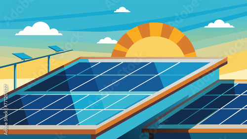 A closeup of solar panels lining the rooftops of a factory absorbing the bright rays of sunlight and converting them into clean renewable