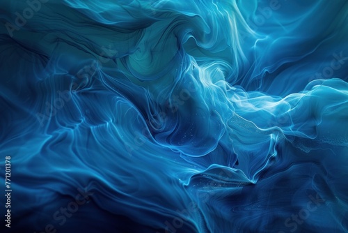 Underwater Serenity. Abstract fluid art capturing swirling currents and delicate foam bubbles in deep, mesmerizing blues.