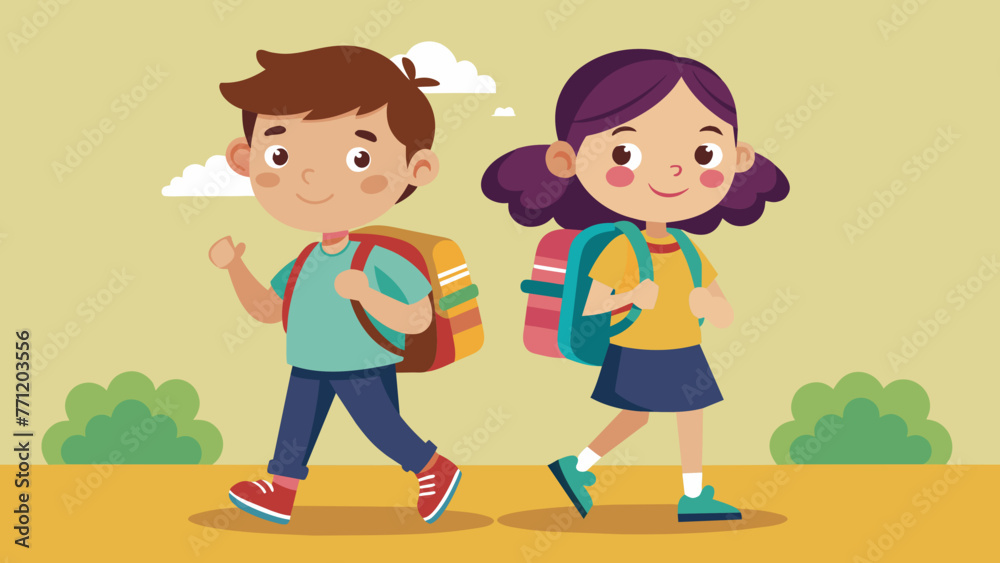 illustration of boy and girl with backpacks illustration of boy and girl with backpacks
