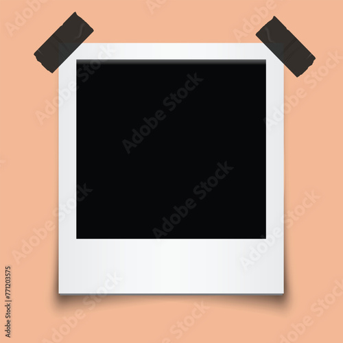 Polaroid with tape on peach background vector editable