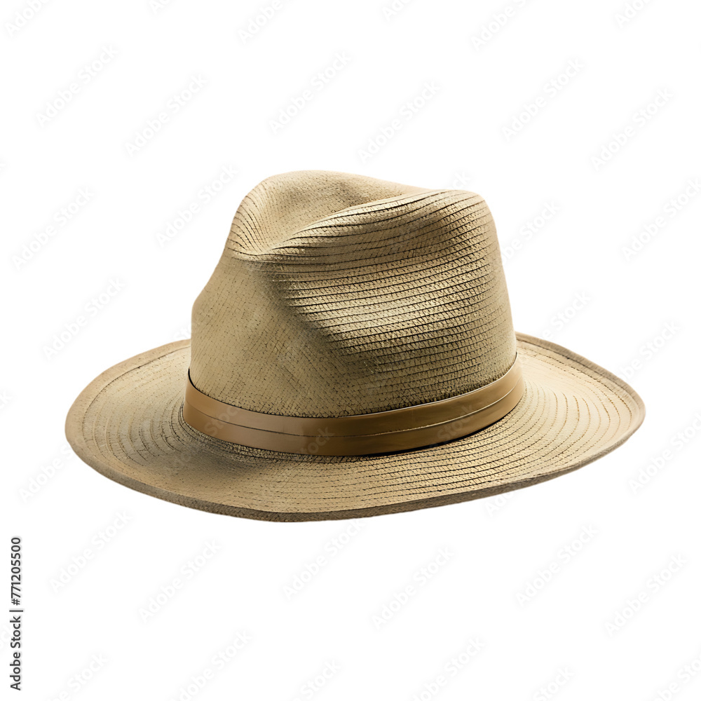 o vintage straw hat with black ribbon for man isolated