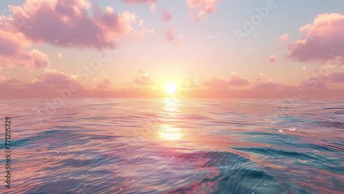peaceful dawn a beautiful sunrise scene with a calm ocean. seamless looping overlay 4k virtual video animation background photo