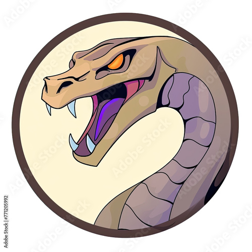 An illustration of an aggressive snake within a circle photo