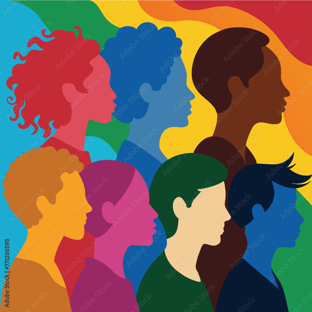 Lgbtq pride month rainbow color vector shilhoutte, diversity and inclusion