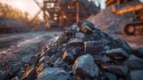 Iron ore on a blurred industrial background, the backbone of civilization