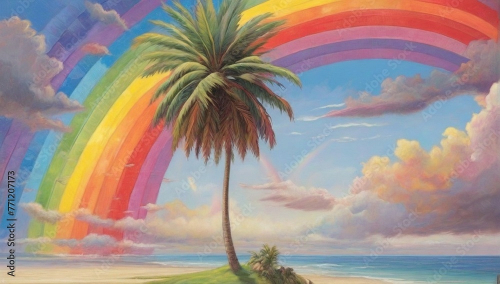 Palm tree and rainbow
