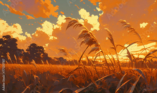 reed field at sunset-generative ai