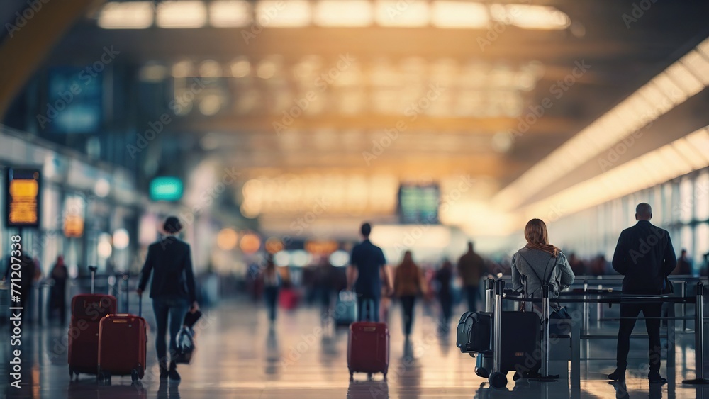 Airport Crowd: Blurred Terminal Background Enhances Focus on People