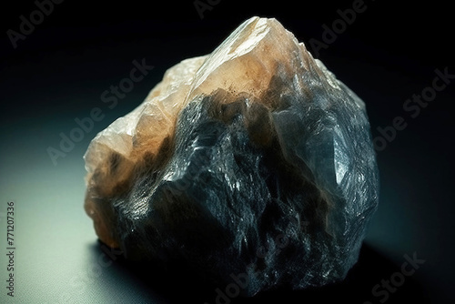 Kovdorskite is a rare precious natural stone on a black background. AI generated. Header banner mockup with space.