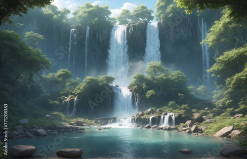 illustration of a waterfall in the forest