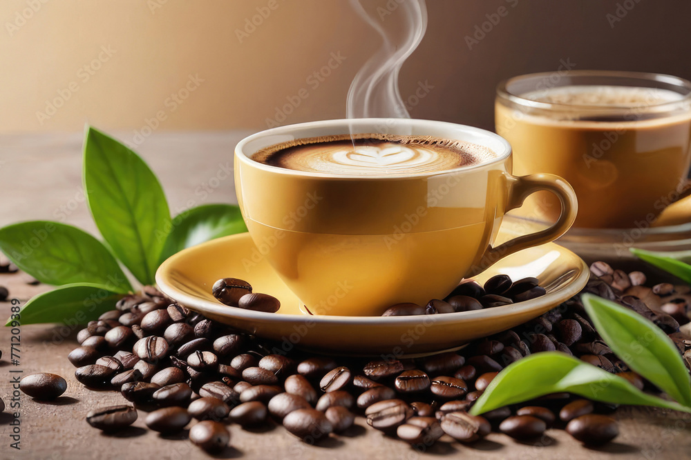 Morning breakfast coffee, aromatic coffee in a cup. Morning breakfast coffee, aromatic coffee in a cup.