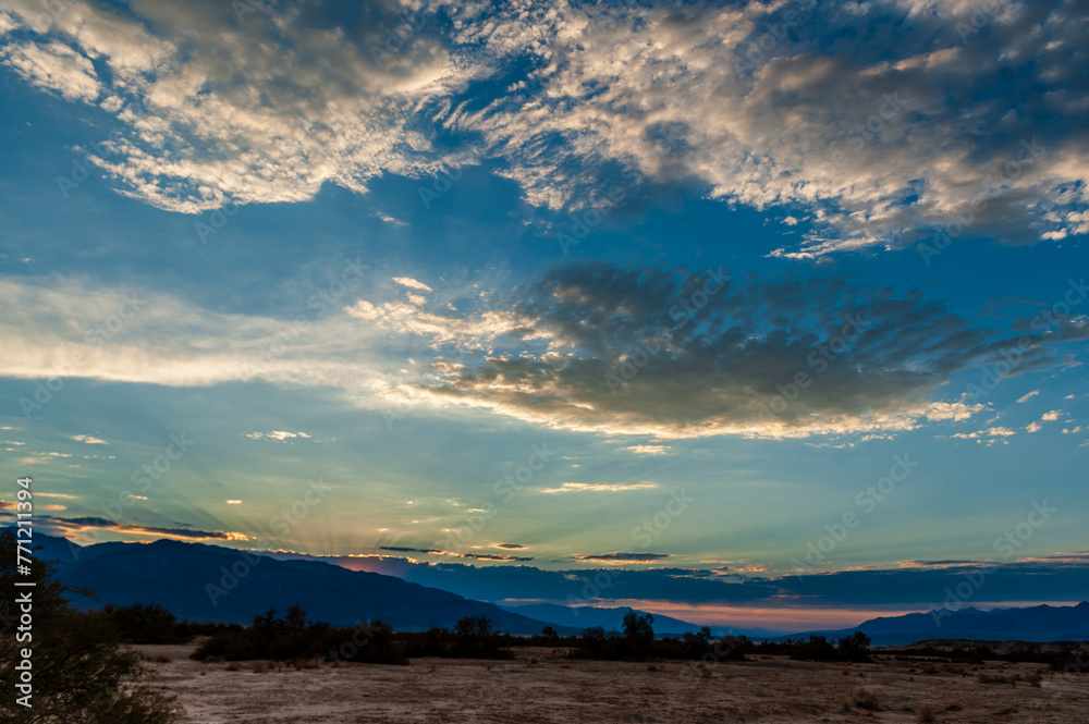 A sunset illuminating the skies over Furnace Creek, Death Valley National Park