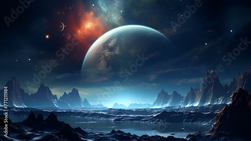 Stunning realistic wallpaper of a planet universe galaxy imagination blue background