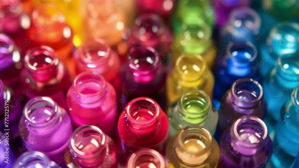 A vivid image of colorful bottles filled with different types of makeup products illustrating the vast range of products that can be created thanks to the skills and innovation A vivid image of colorful bottles filled with different types of makeup products illustrating the vast range of products that can be created thanks to the skills and innovation