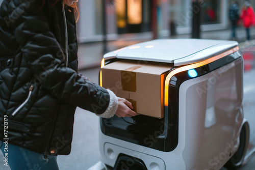 Mini delivery robot: a compact marvel of technological innovation, revolutionizing logistics last-mile delivery with efficiency, convenience, autonomous mobility for a smarter and streamlined future photo