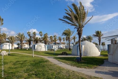 guest houses in the form of a hemisphere on the Hof Dor beach in Israel