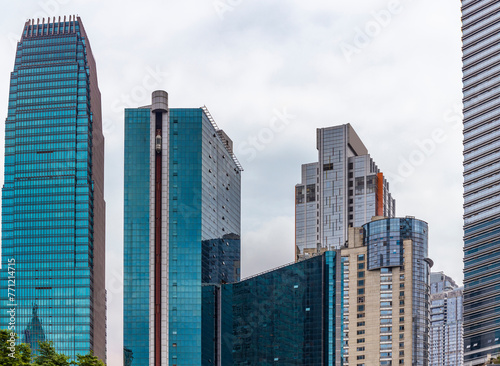 Looking up at the towering skyscrapers in the city center, in Chongqing, China