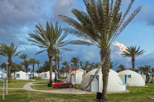 guest houses in the form of a hemisphere on the Hof Dor beach in Israel