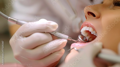 A dentist using a dental scaler to remove tartar from a patient s teeth  showcasing preventive dental care.