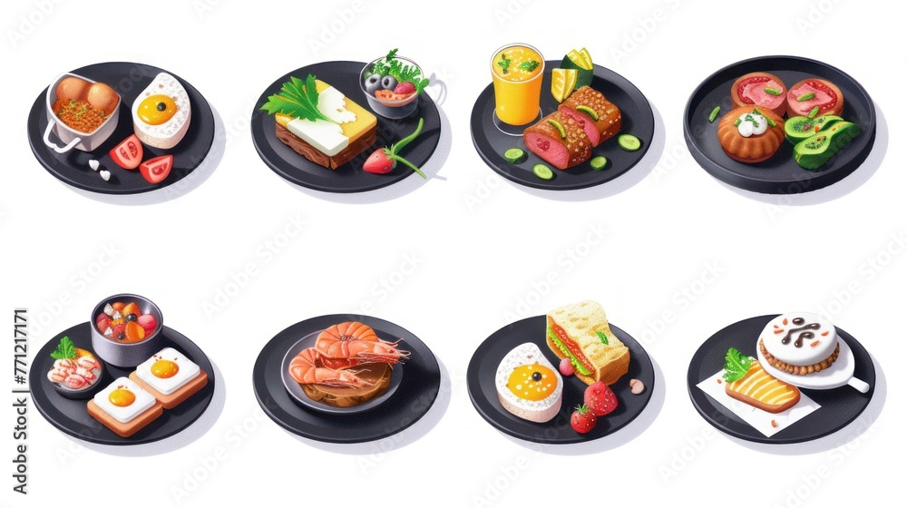 food, icon set, breakfast, dishes, generative ai