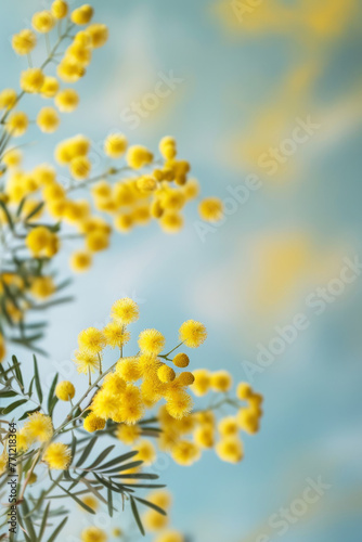 mimosa flowers, a traditional symbol of Women's Day, on a soft or natural background