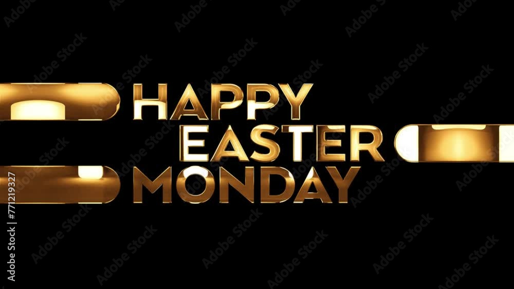 Happy Easter and Happy Easter Monday Golden motion graphics gold text animation gold text effect on black and black particle background great for wishing and celebrating happy easter and easter monday