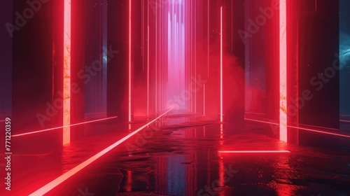 A digital illustration of a futuristic corridor bathed in vibrant neon lights, with a perspective that draws the eye towards infinity. Resplendent. © Summit Art Creations
