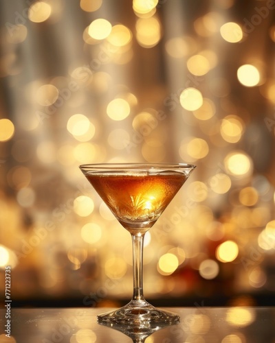 Snow daiquiri, Christmas or New Year alcoholic cocktail with rum and cream with golden decor in festive setting, copy space