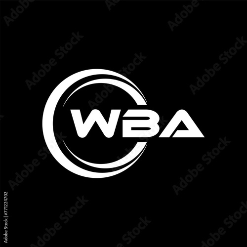 WBA letter logo design with black background in illustrator, cube logo, vector logo, modern alphabet font overlap style. calligraphy designs for logo, Poster, Invitation, etc. photo