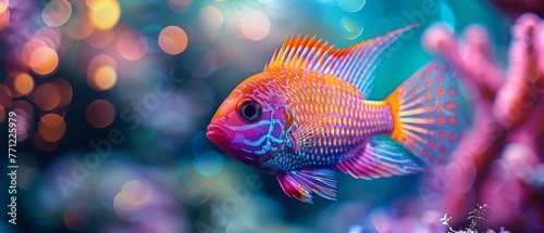 Fish dressed in vibrant fashion colors, beautifully composed for a futuristic look ,ultra HD,clean sharp