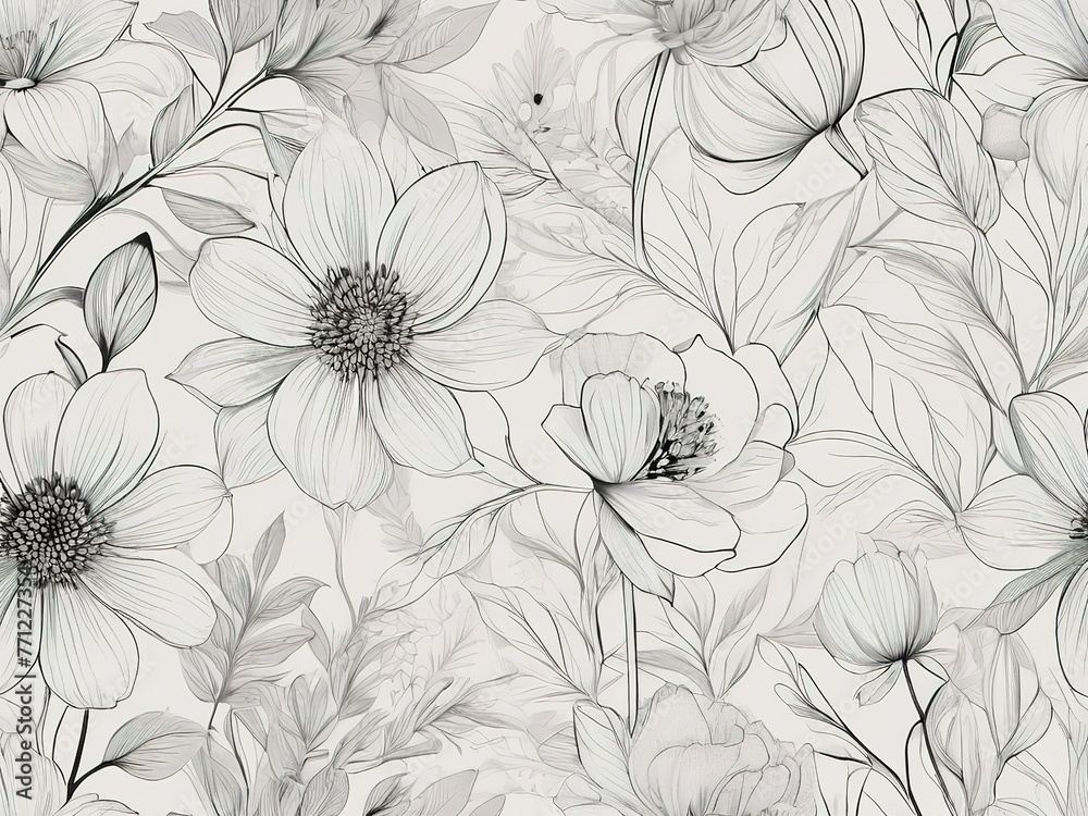 Seamless Line Pattern Flowers. Linear floral seamless pattern. Vector illustration Seamless Line Pattern Flowers. Linear floral seamless pattern. Vector illustration