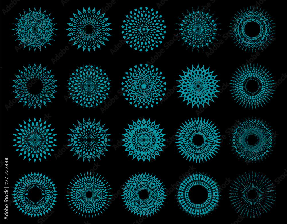 Set Of Islamic Decoration Mandala Style In Dark Background Set Of Islamic Decoration Mandala Style In Dark Background